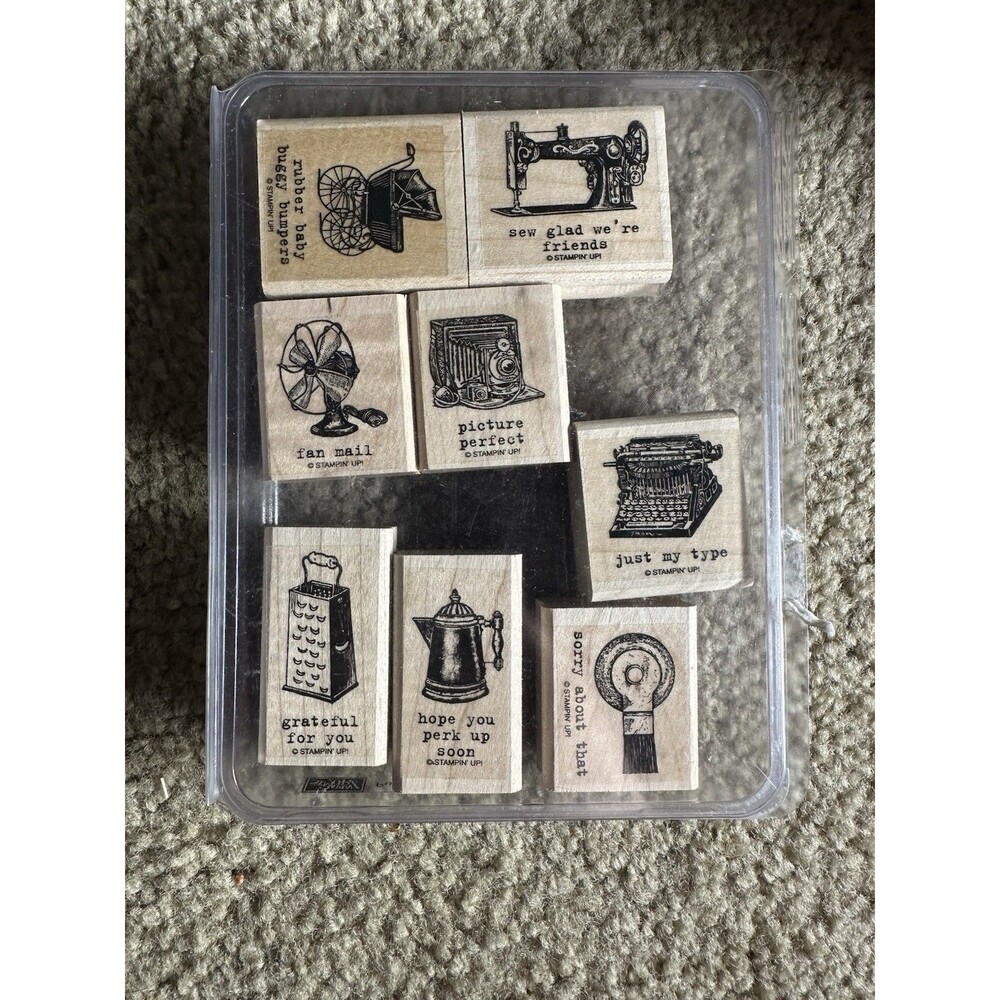 Stampin’ Up Puns From The Past Set of 8 Retired Wood Mounted Rubber Stamps